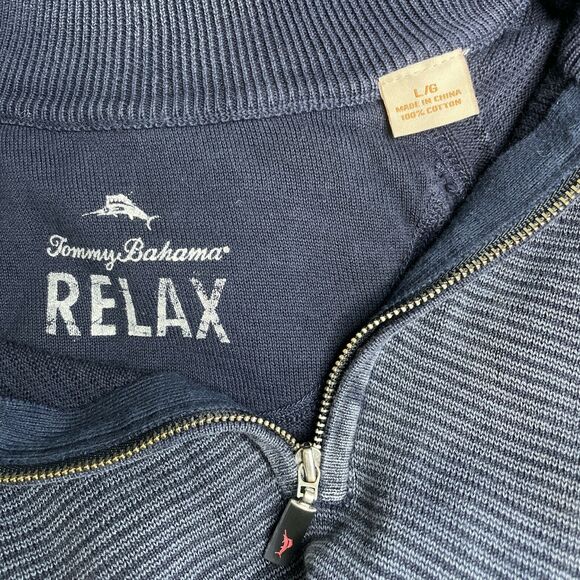 Tommy Bahama Relax Blue Knit 1/4 Zip Pullover Sweater Cotton Men's Large - Picture 8 of 12